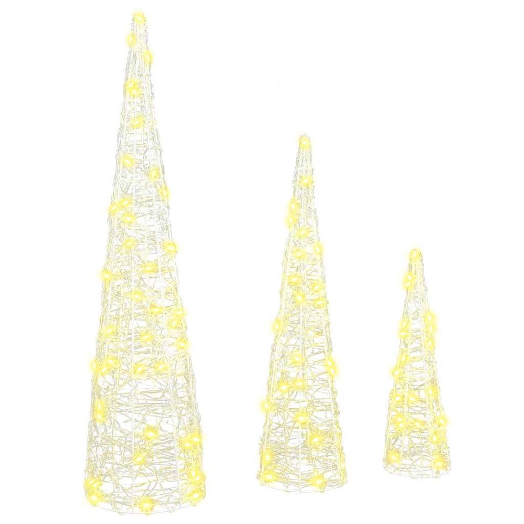 Albero di Natale con 90 LED, 3 pezzi, bianco caldo, 20 x 20 x 80 cm, acrilico