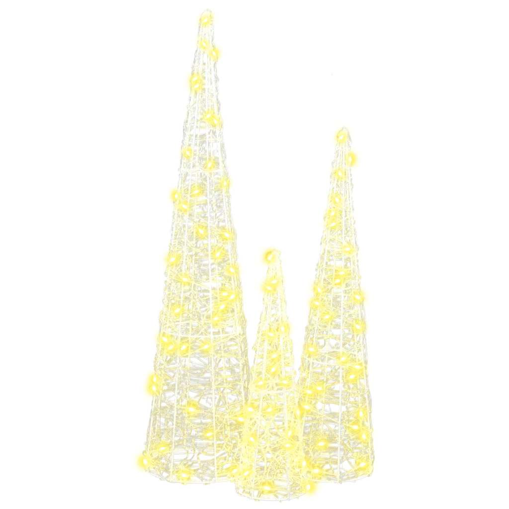 Albero di Natale con 90 LED, 3 pezzi, bianco caldo, 20 x 20 x 80 cm, acrilico