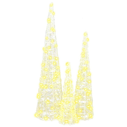 Albero di Natale con 90 LED, 3 pezzi, bianco caldo, 20 x 20 x 80 cm, acrilico