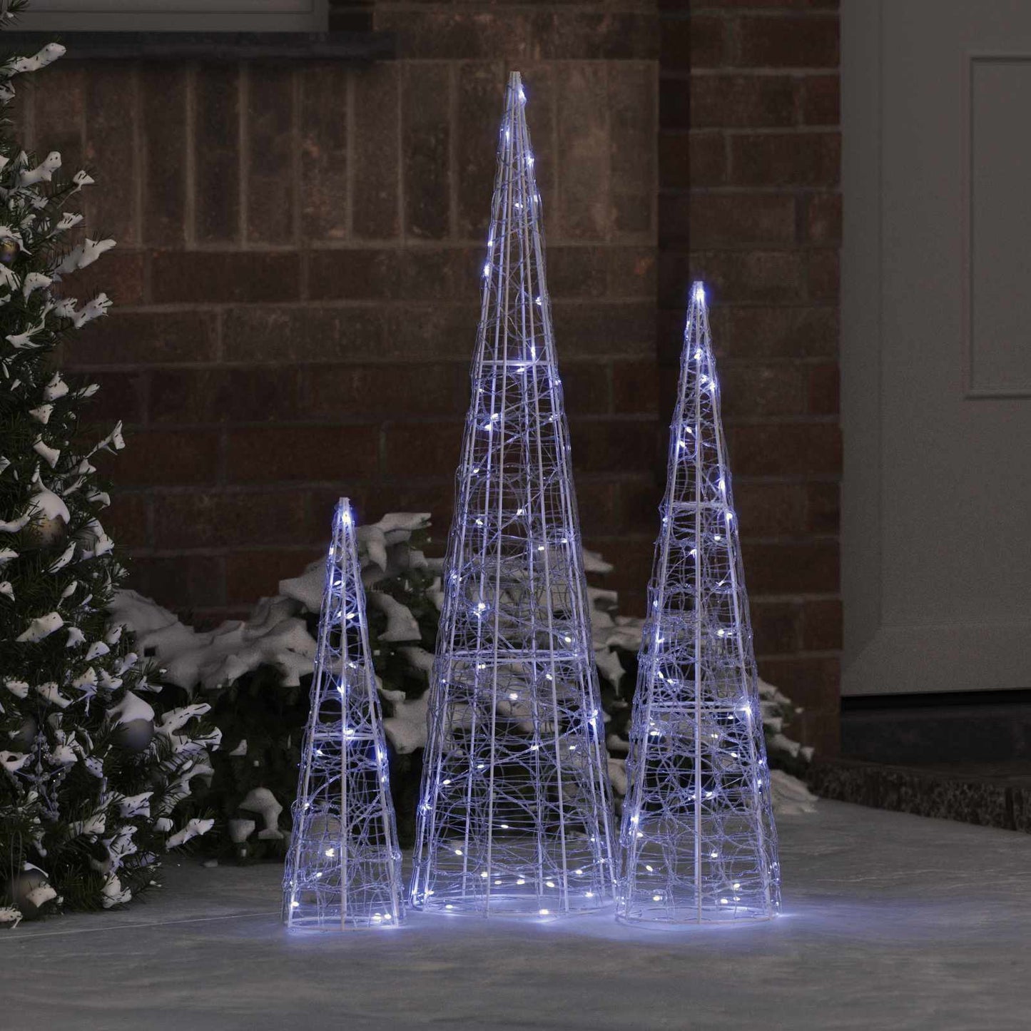 Albero di Natale con 90 LED, 3 pezzi, bianco freddo, 20 x 20 x 80 cm, acrilico