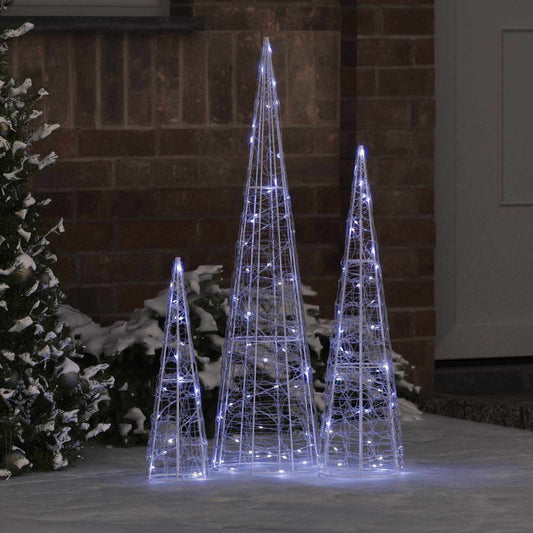 Albero di Natale con 90 LED, 3 pezzi, bianco freddo, 20 x 20 x 80 cm, acrilico