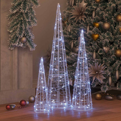 Albero di Natale con 90 LED, 3 pezzi, bianco freddo, 20 x 20 x 80 cm, acrilico