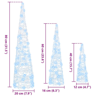 Albero di Natale con 90 LED, 3 pezzi, bianco freddo, 20 x 20 x 80 cm, acrilico