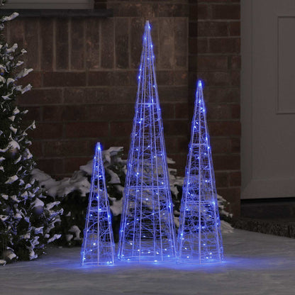 Albero di Natale con 90 LED, 3 pezzi, blu, 20 x 20 x 80 cm, acrilico