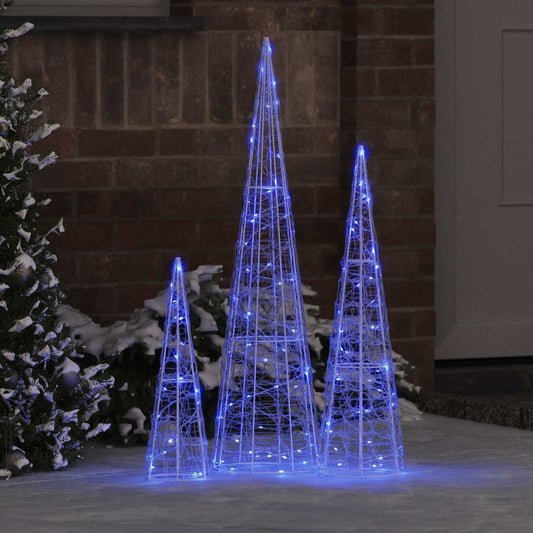 Albero di Natale con 90 LED, 3 pezzi, blu, 20 x 20 x 80 cm, acrilico