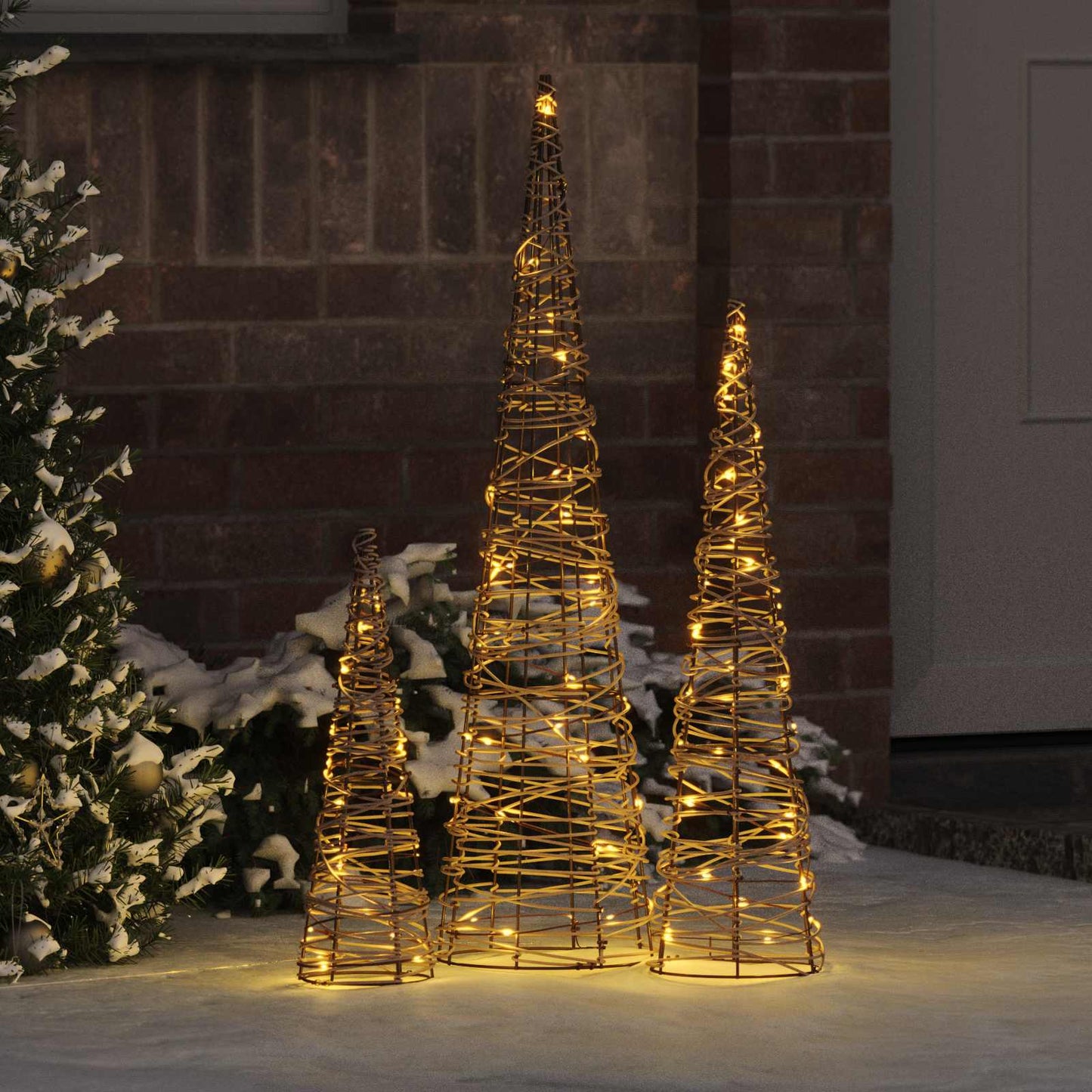 Weihnachtsbaum 3 pcs Warmweiß 20 x 20 x 80 cm Rattan