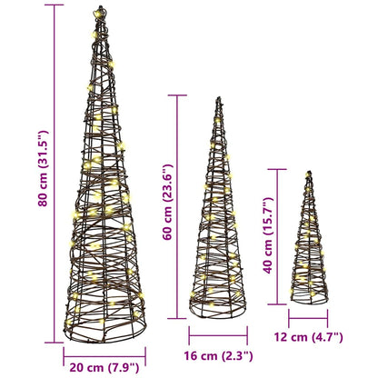 Weihnachtsbaum 3 pcs Warmweiß 20 x 20 x 80 cm Rattan
