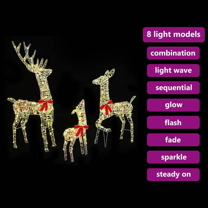 Rentierfamilie mit 300 LEDs 3 pcs Warmweiß 67 x 26 x 127 cm PET