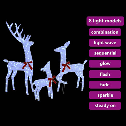 Famiglia di renne 3 pezzi Bianco freddo 68 x 26 x 127 cm Tessuto