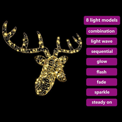 Rentier Zieh Schlitten mit 140 LEDs Warmweiß 60 cm Rattan