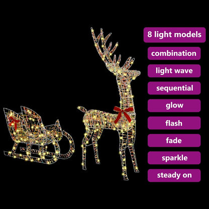 Rentier Zieh Schlitten Warmweiß 70 x 26 x 128,5 cm PET