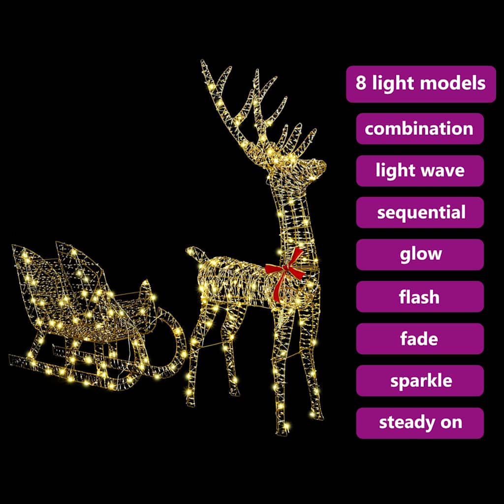 Rentier Zieh Schlitten Warmweiß 70 x 26 x 128,5 cm PET