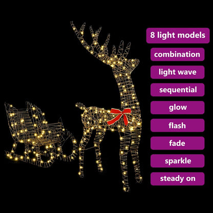 Rentier Zieh Schlitten Warmweiß 70 x 26 x 128,5 cm Rattan