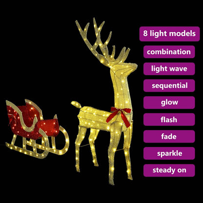 Rentier Zieh Schlitten Warmweiß 151 x 28 x 128,5 cm Stoff