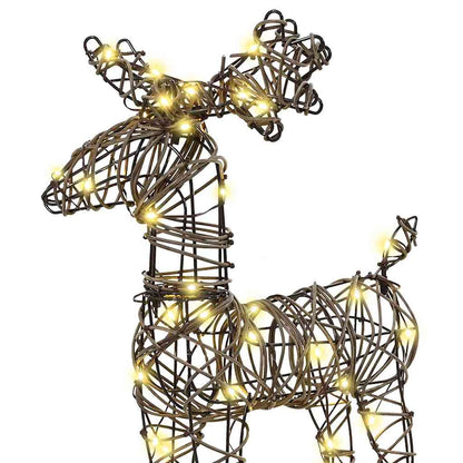 Slitta trainabile con renne, bianco caldo, 53 x 28 x 33 cm, rattan