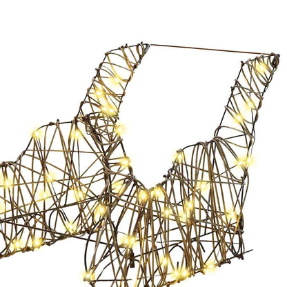 Slitta trainabile con renne, bianco caldo, 53 x 28 x 33 cm, rattan