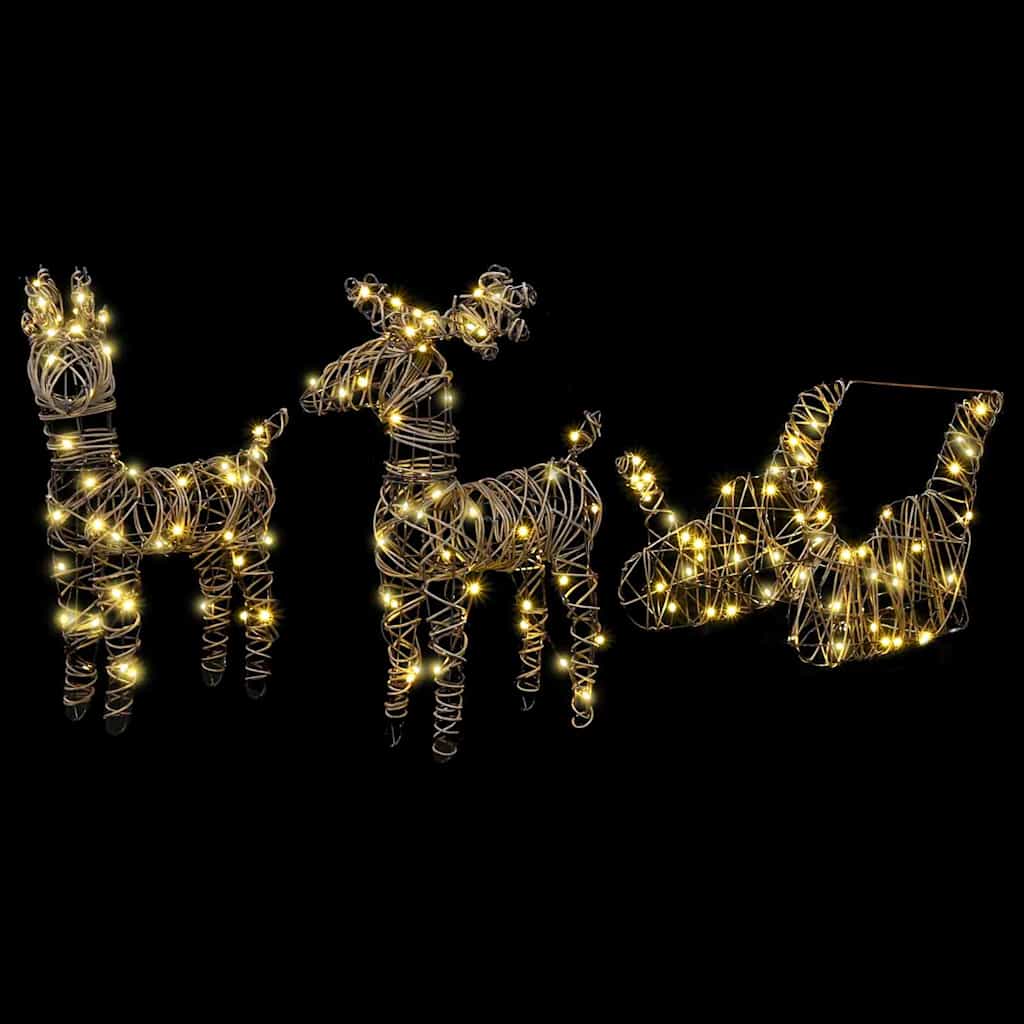 Slitta trainabile con renne, bianco caldo, 53 x 28 x 33 cm, rattan