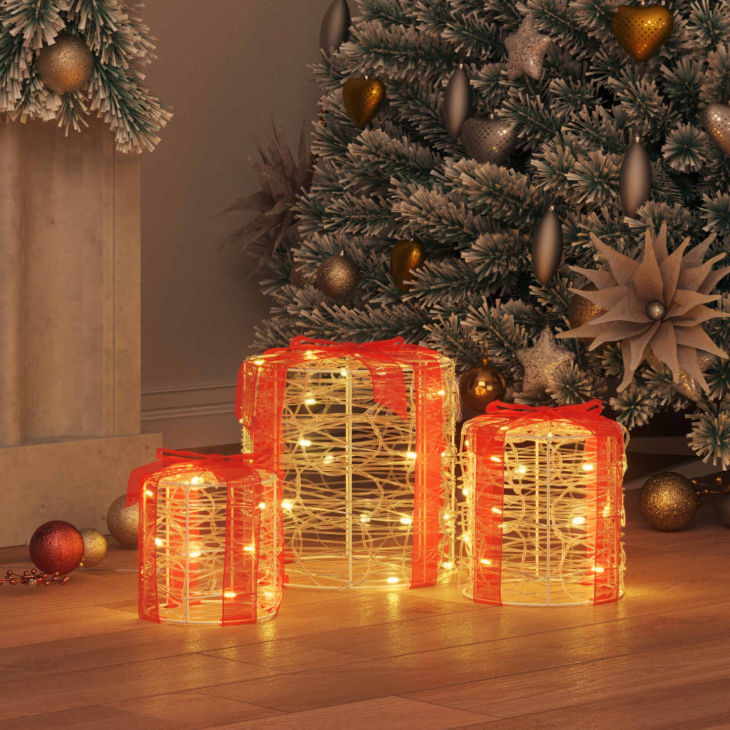 Geschenkbox Dekoration 3 pcs Warmweiß 20 x 20 x 21 cm Acryl