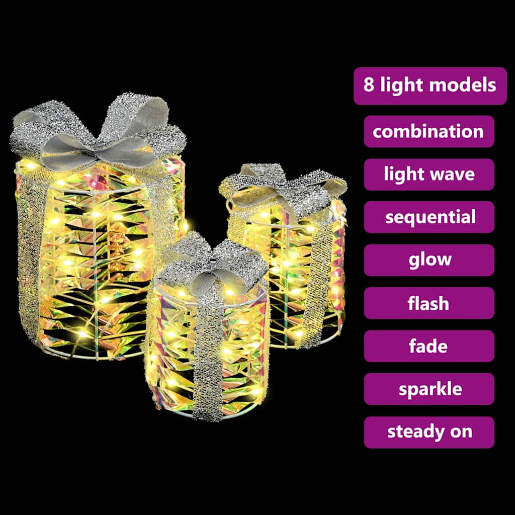 Geschenkbox Dekoration 3 pcs Warmweiß 20 x 20 x 20 cm PET