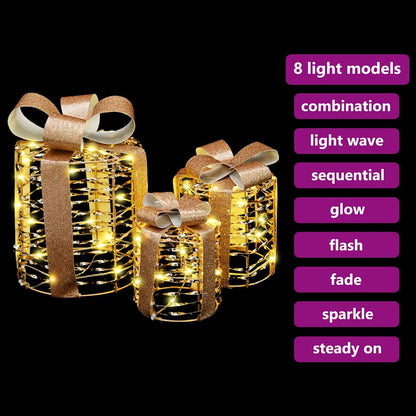 Geschenkbox Dekoration 3 pcs Warmweiß 20 x 20 x 20 cm PET