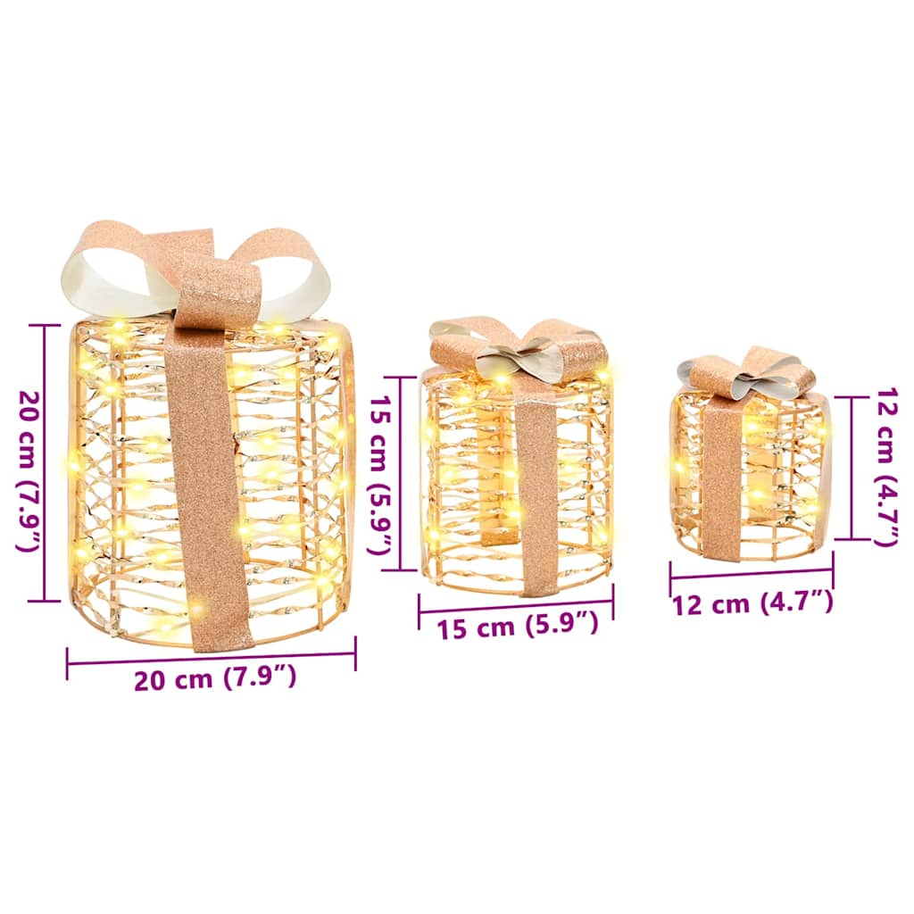 Geschenkbox Dekoration 3 pcs Warmweiß 20 x 20 x 20 cm PET