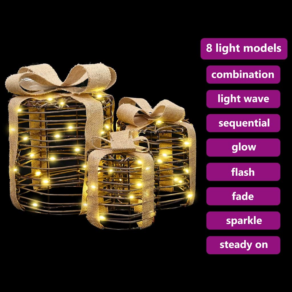 Geschenkbox Dekoration 3 pcs Warmweiß 20 x 20 x 20 cm Rattan