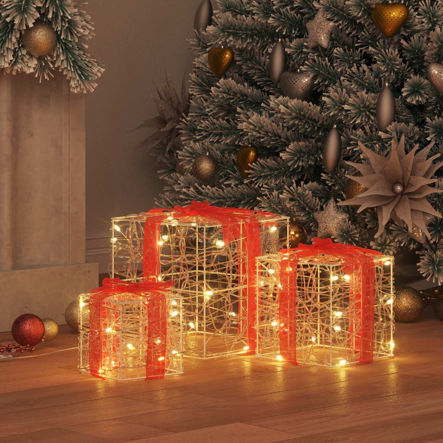 Geschenkbox mit 60 LEDs 3 pcs Warmweiß 20 x 20 x 20 cm Acryl
