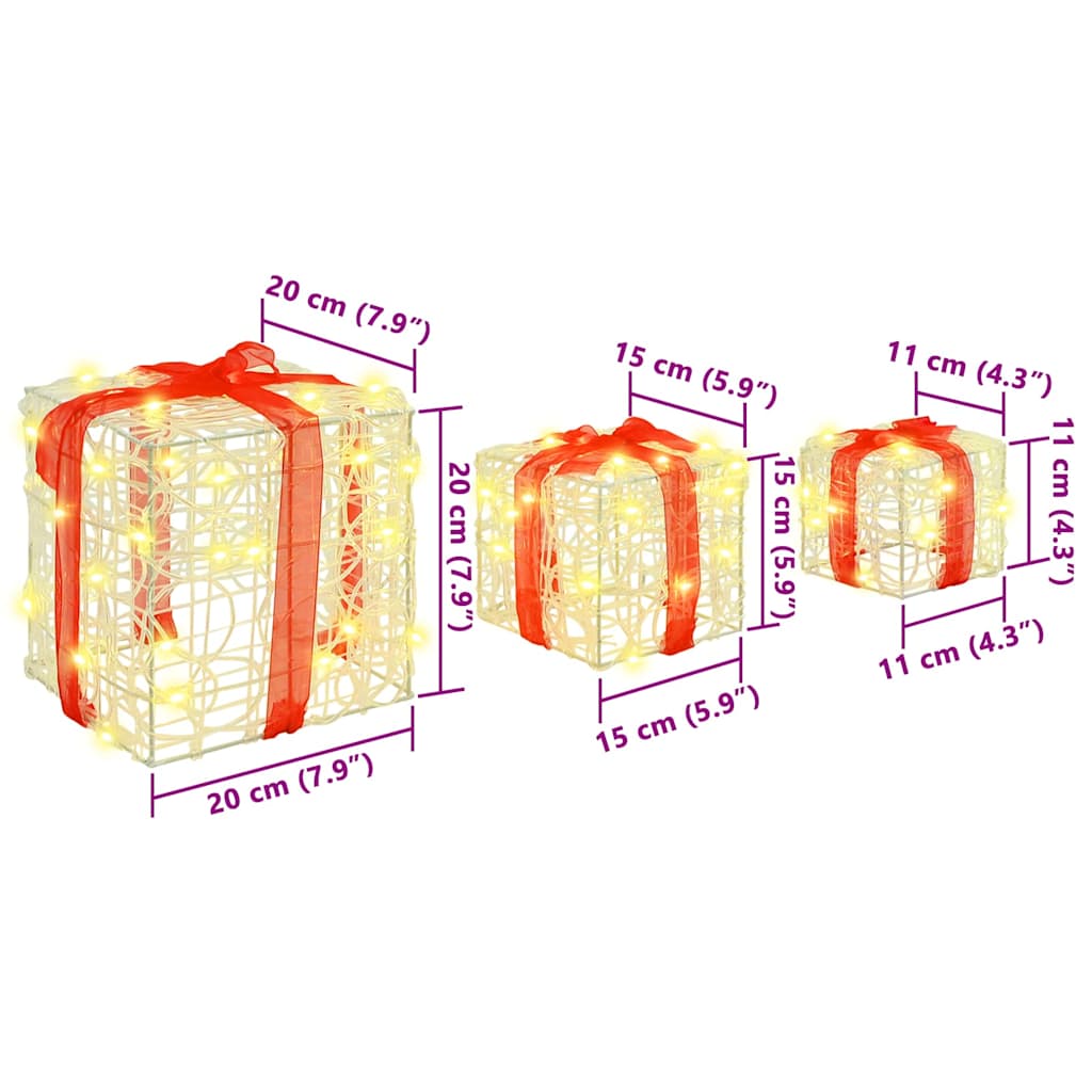 Geschenkbox mit 60 LEDs 3 pcs Warmweiß 20 x 20 x 20 cm Acryl