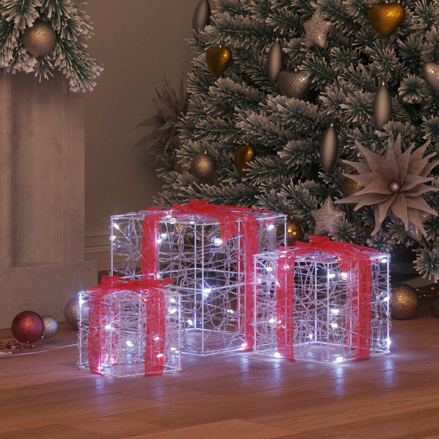 Geschenkbox mit 60 LEDs 3 pcs Kaltweiß 20 x 20 x 20 cm Acryl