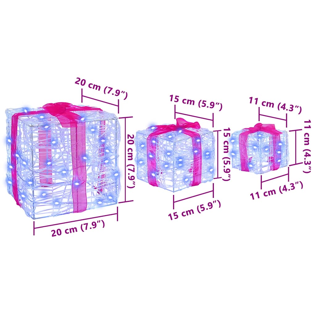 Geschenkbox mit 60 LEDs 3 pcs Blau 20 x 20 x 20 cm Acryl