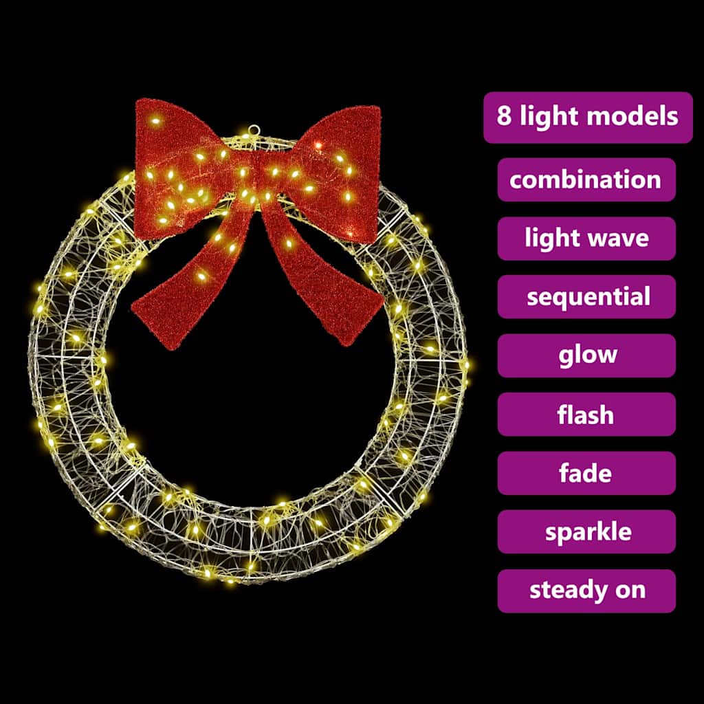 Kranz mit 80 LEDs Warmweiß 92 x 9.5 x 92 cm Acryl