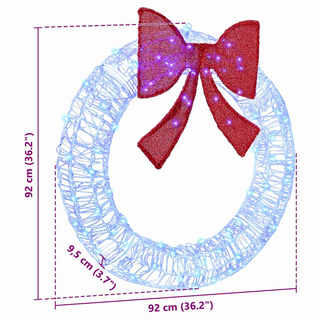 Ghirlanda con 80 LED blu, 92 x 9,5 x 92 cm, acrilico