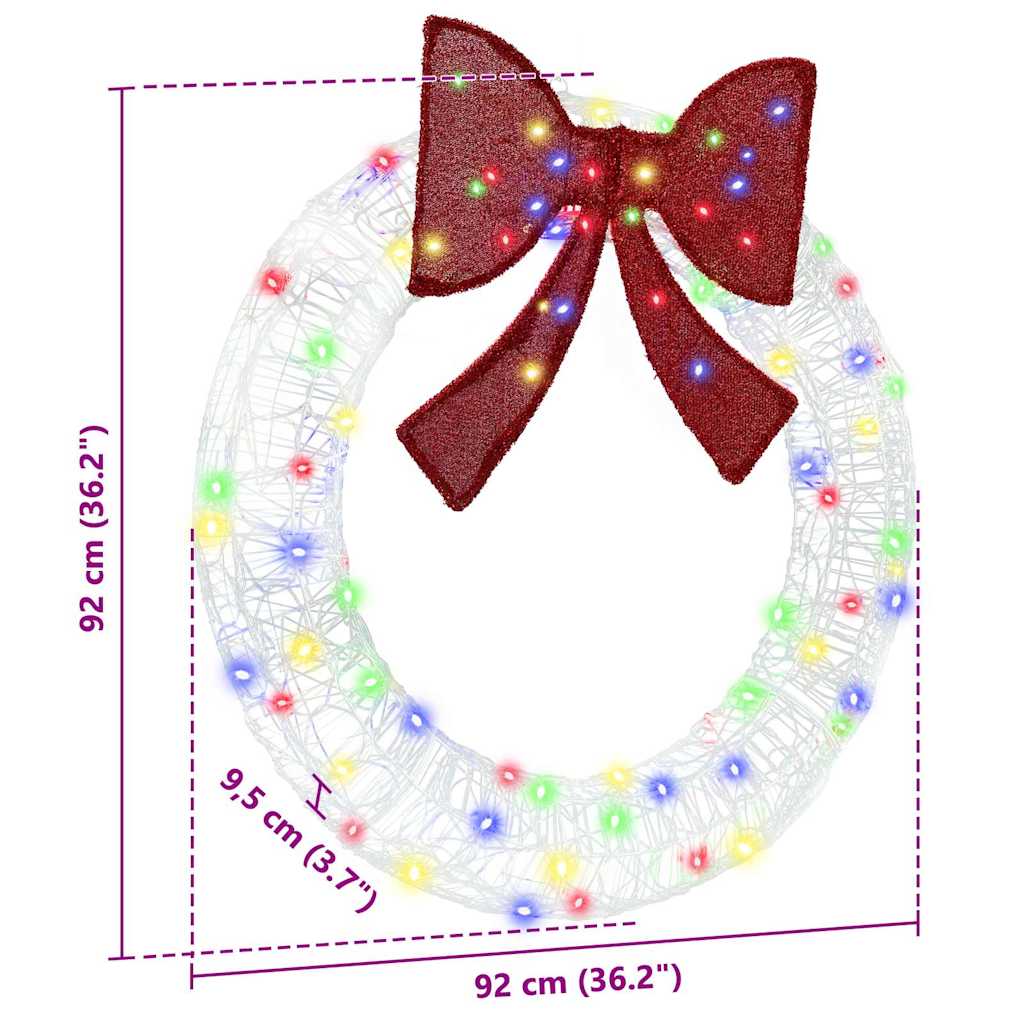 Kranz mit 80 LEDs Mehrfarbig 92 x 9.5 x 92 cm Acryl