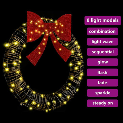 Kranz mit 80 LEDs Warmweiß 90 cm Rattan