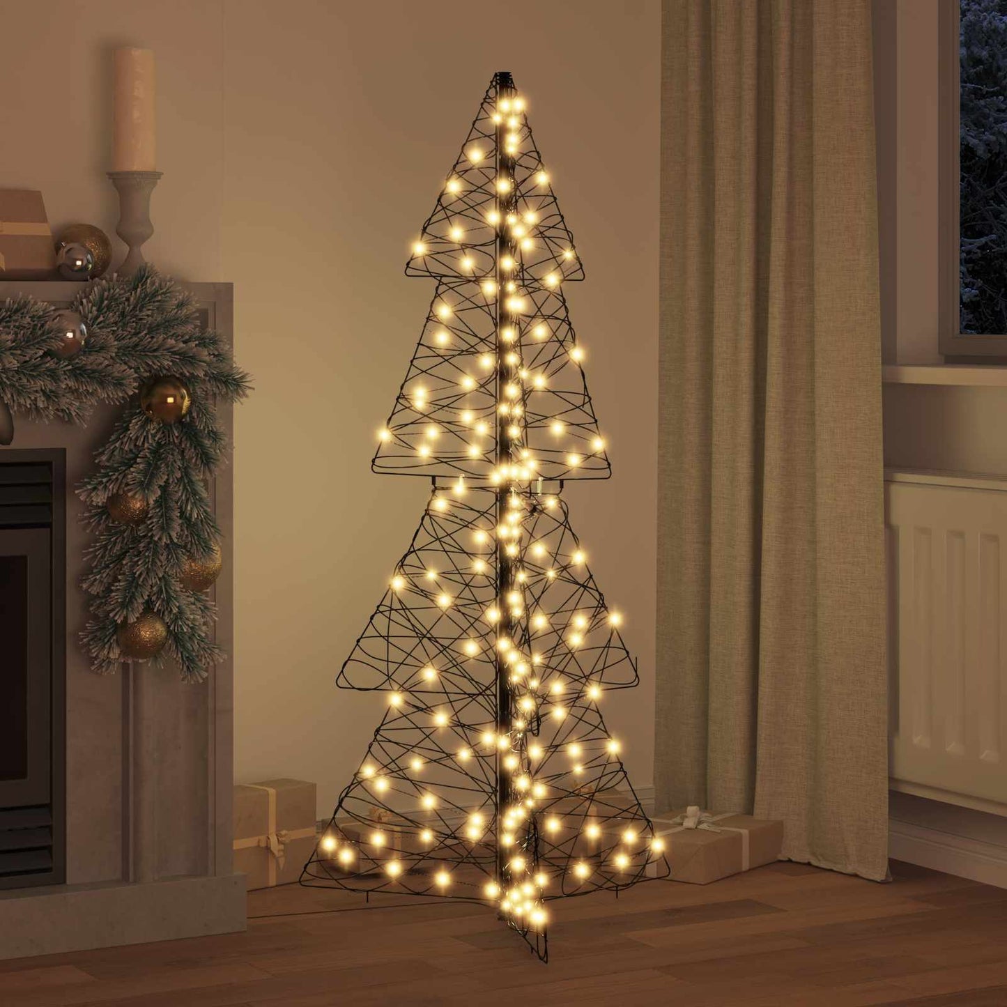 Albero di Natale con 160 LED bianco caldo, 150 cm, rattan