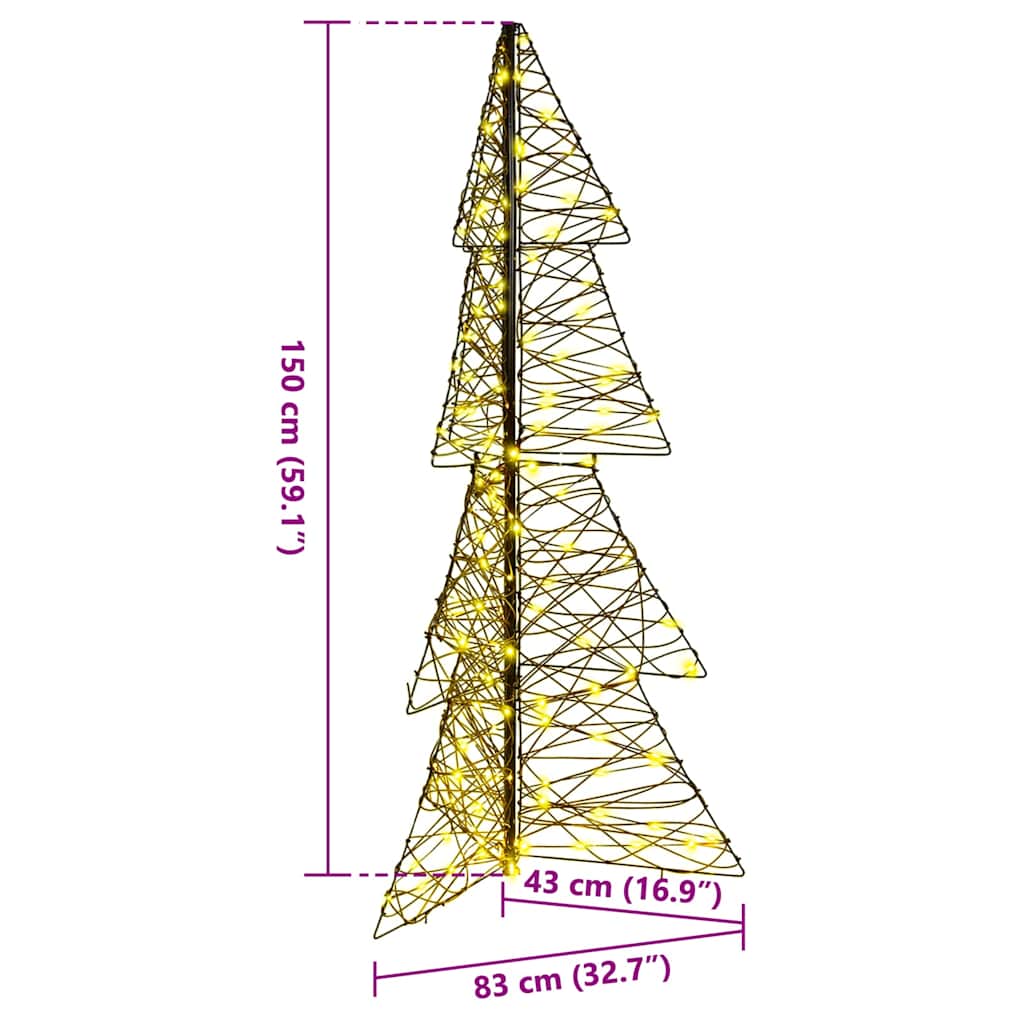 Albero di Natale con 160 LED bianco caldo, 150 cm, rattan