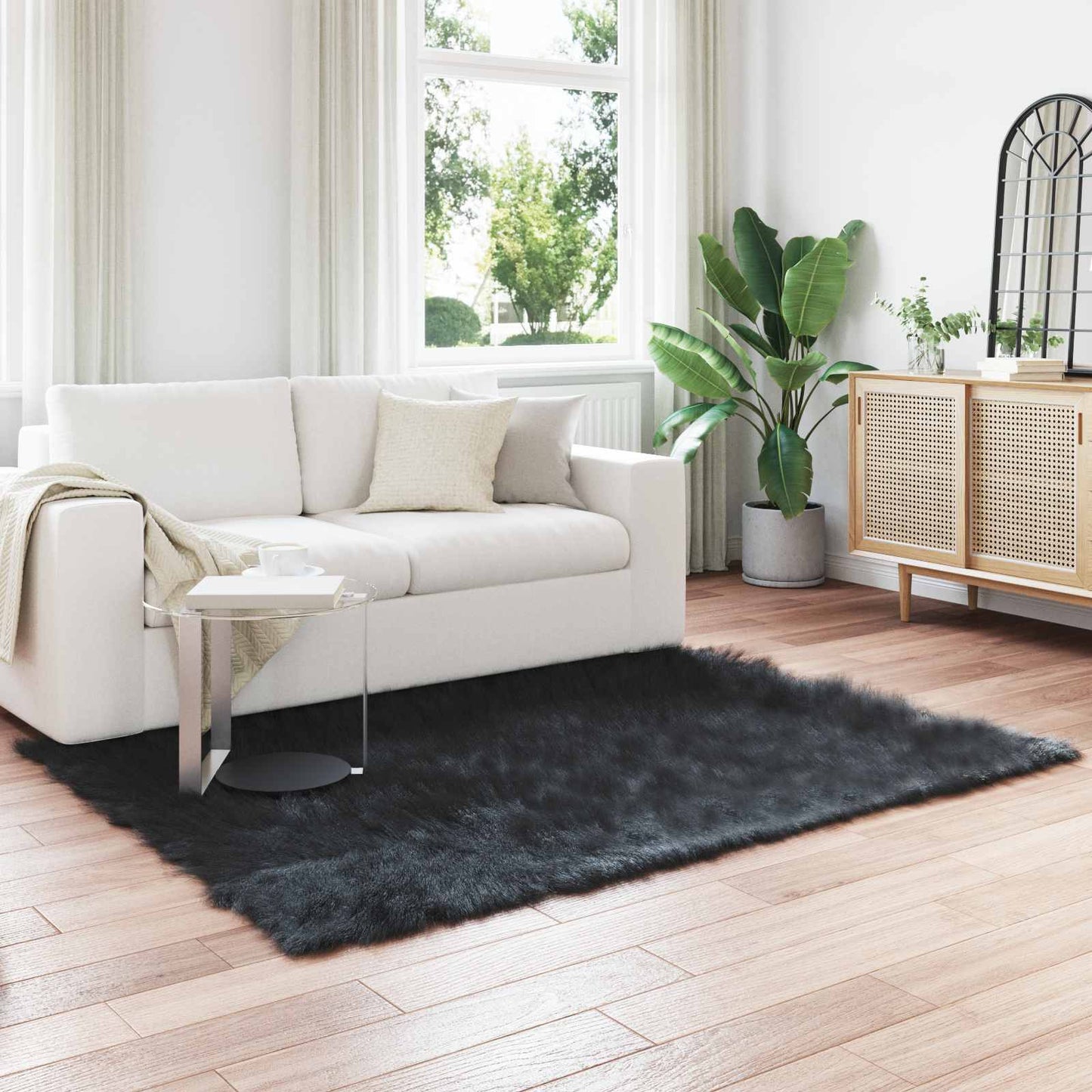 Kunstschaffell Teppich Tafalla Schwarz 140 x 200 cm Polyester
