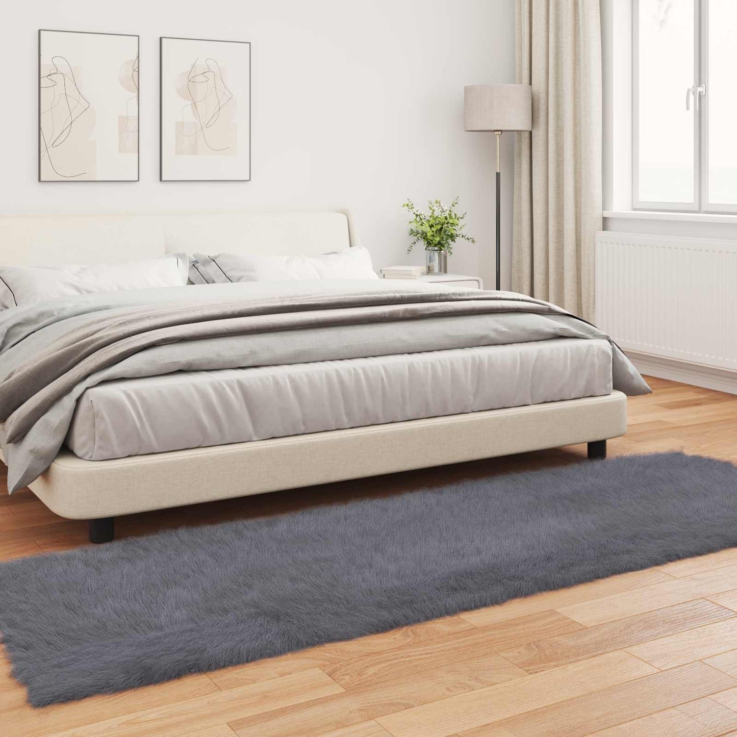 Kunstschaffell Teppich Tafalla Anthrazit 80 x 250 cm Polyester