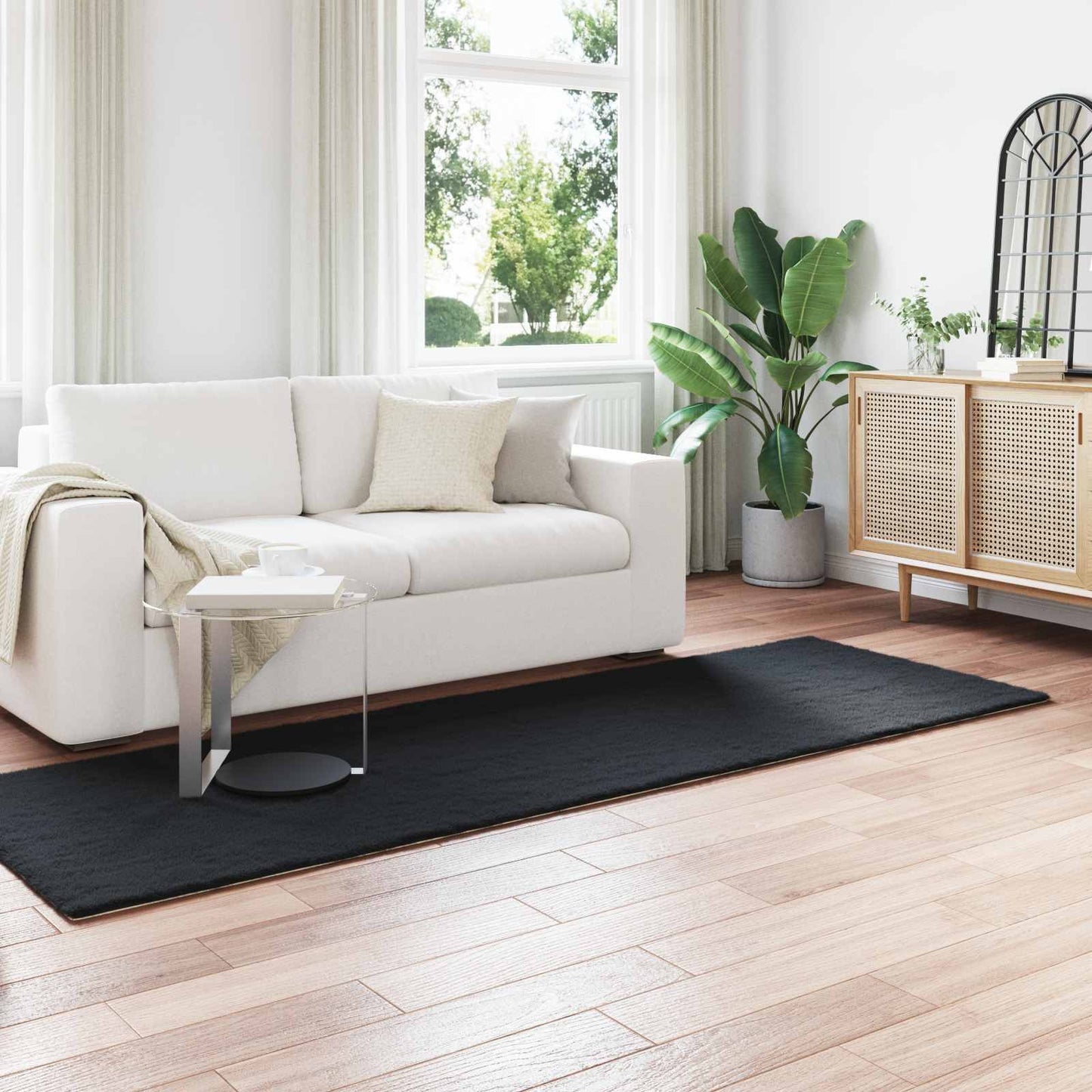 Kunstfell Hasen Teppich Olite Schwarz 80 x 250 cm Polyester