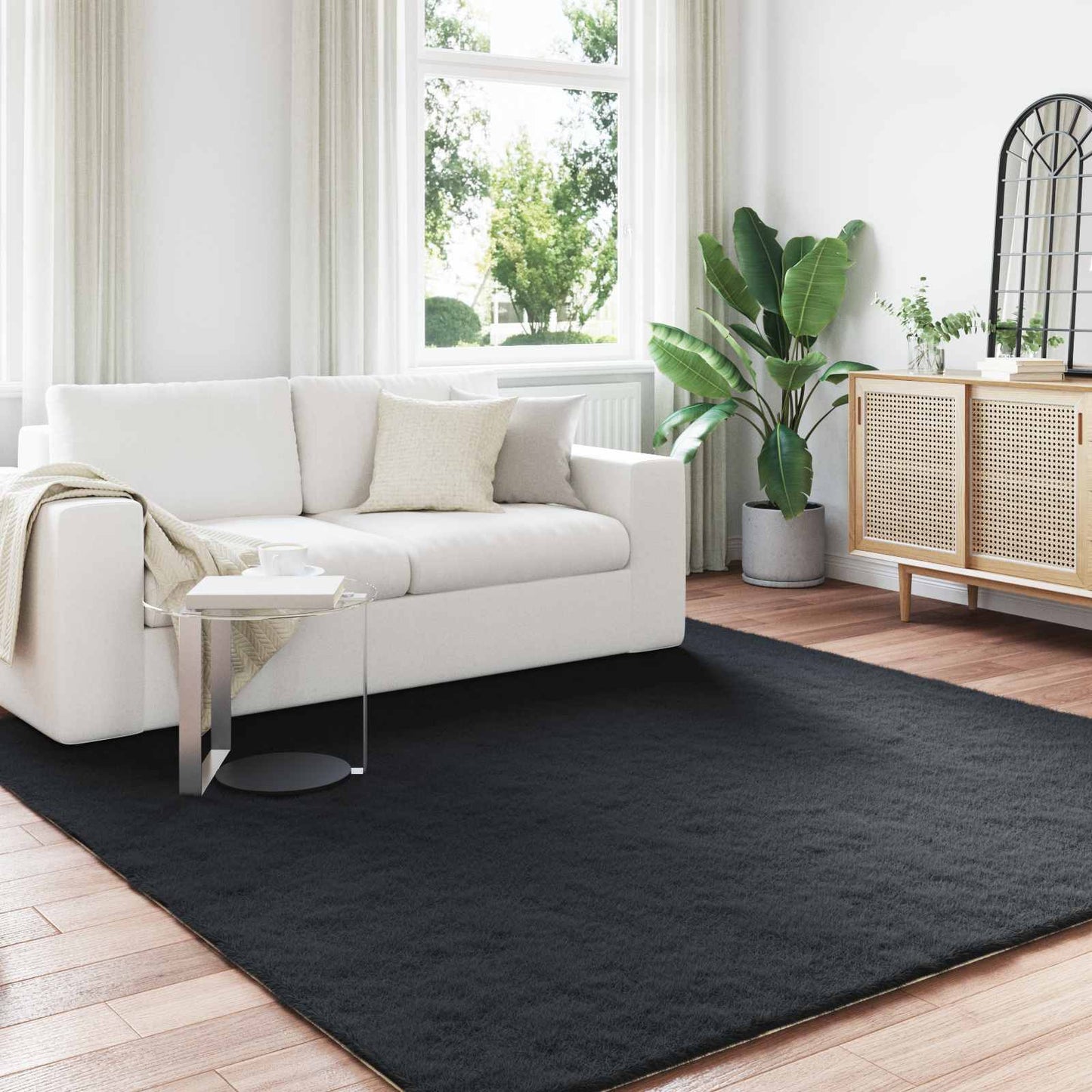 Kunstfell Hasen Teppich Olite Schwarz 200 x 200 cm Polyester