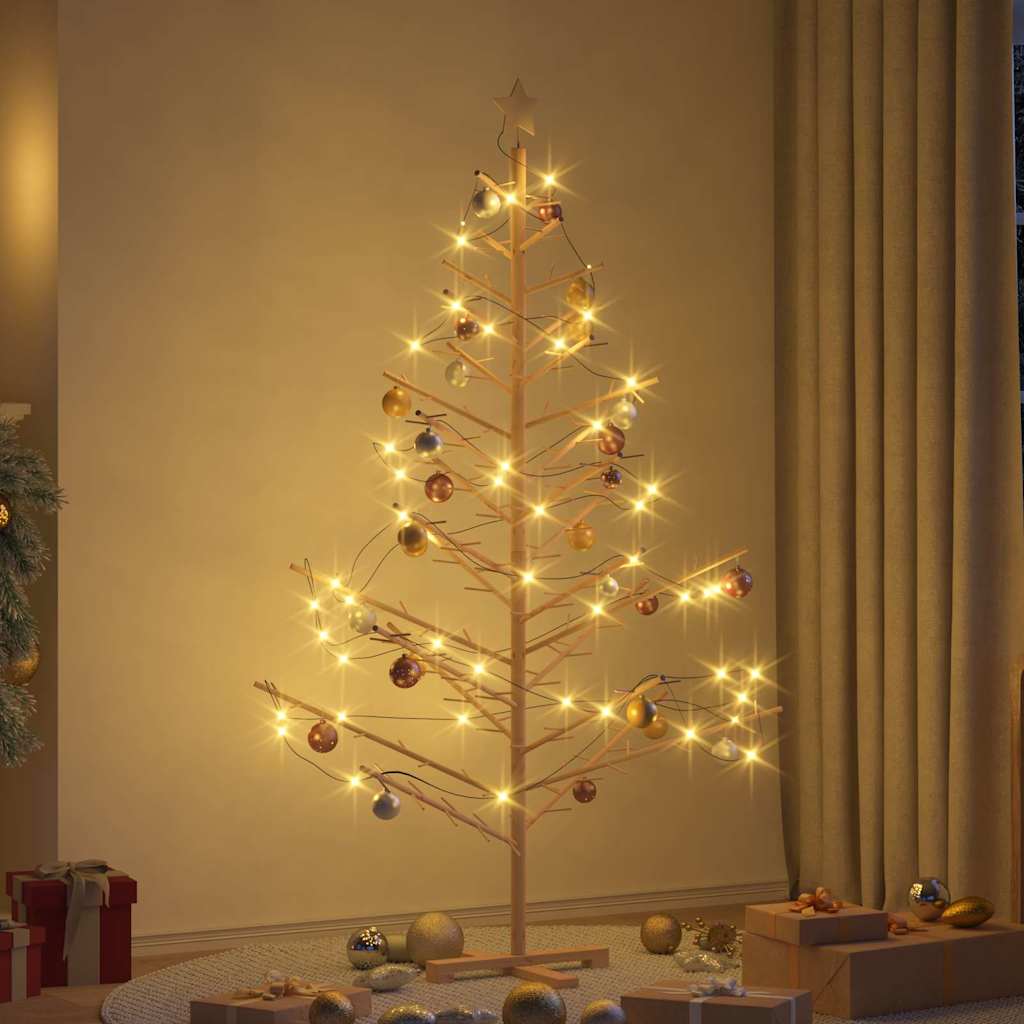 Albero di Natale in legno con supporto, finitura naturale, 180 cm, legno di pino massiccio