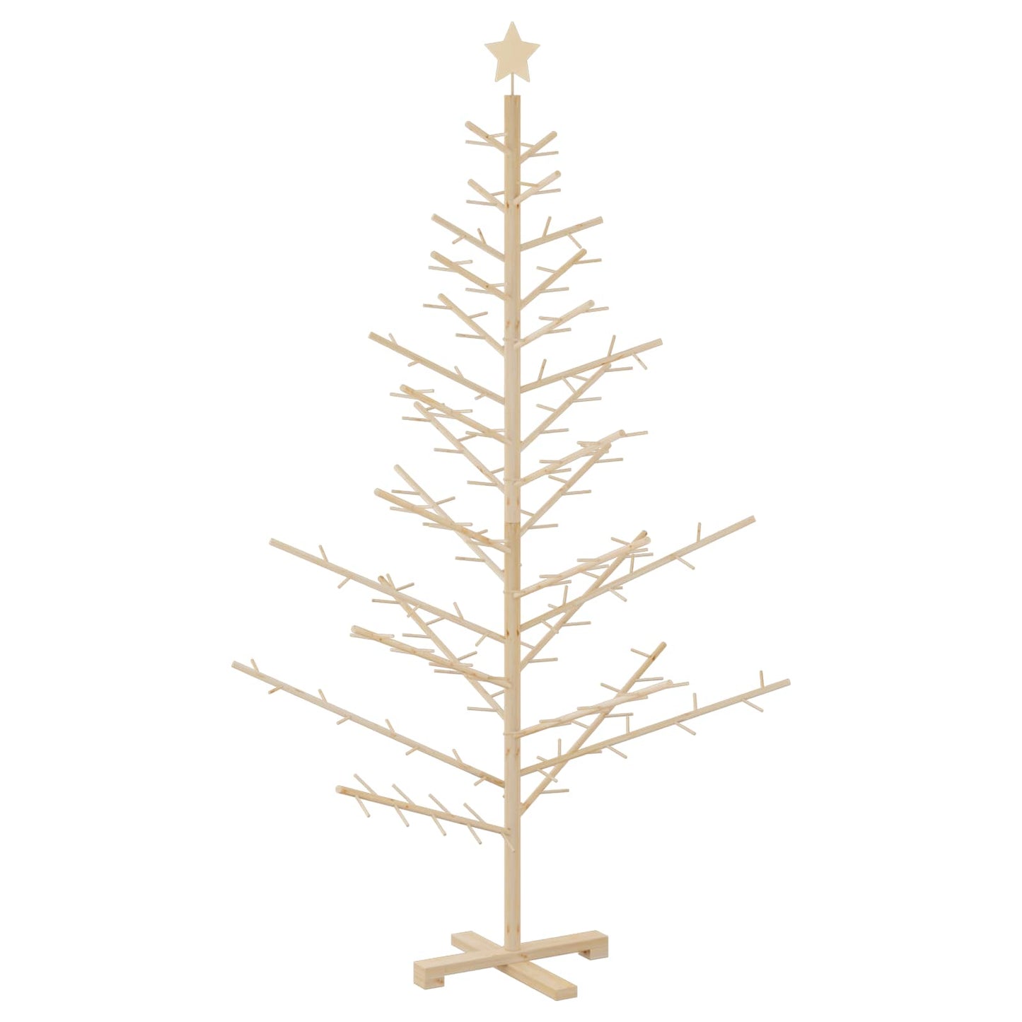 Albero di Natale in legno con supporto, finitura naturale, 180 cm, legno di pino massiccio