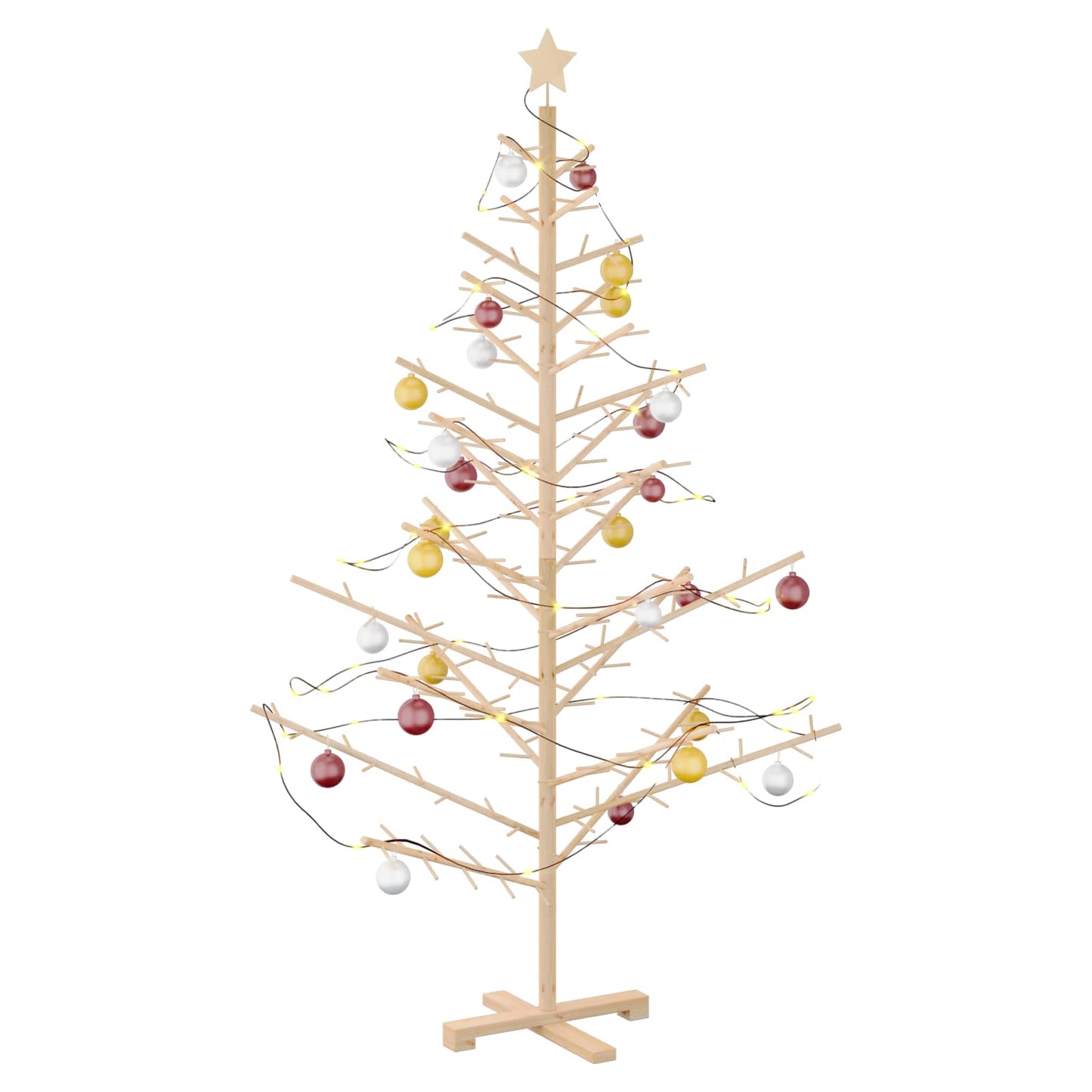 Albero di Natale in legno con supporto, finitura naturale, 180 cm, legno di pino massiccio