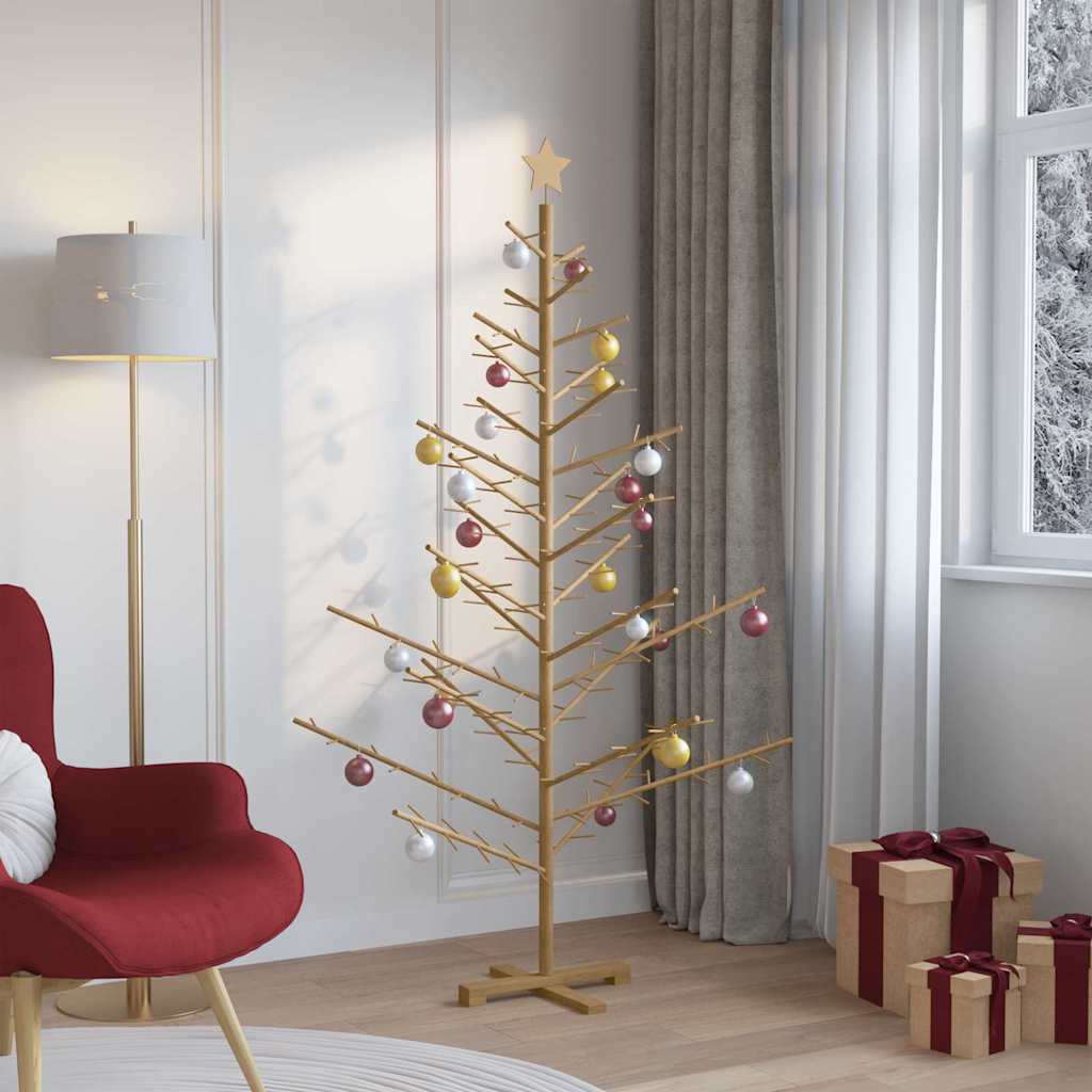 Albero di Natale in legno con supporto, marrone, 180 cm, legno di pino massiccio