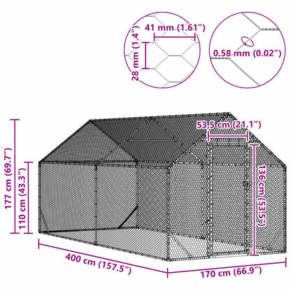 Hühnerkäfig Silber 400 x 170 x 177 cm Verzinkter Stahl