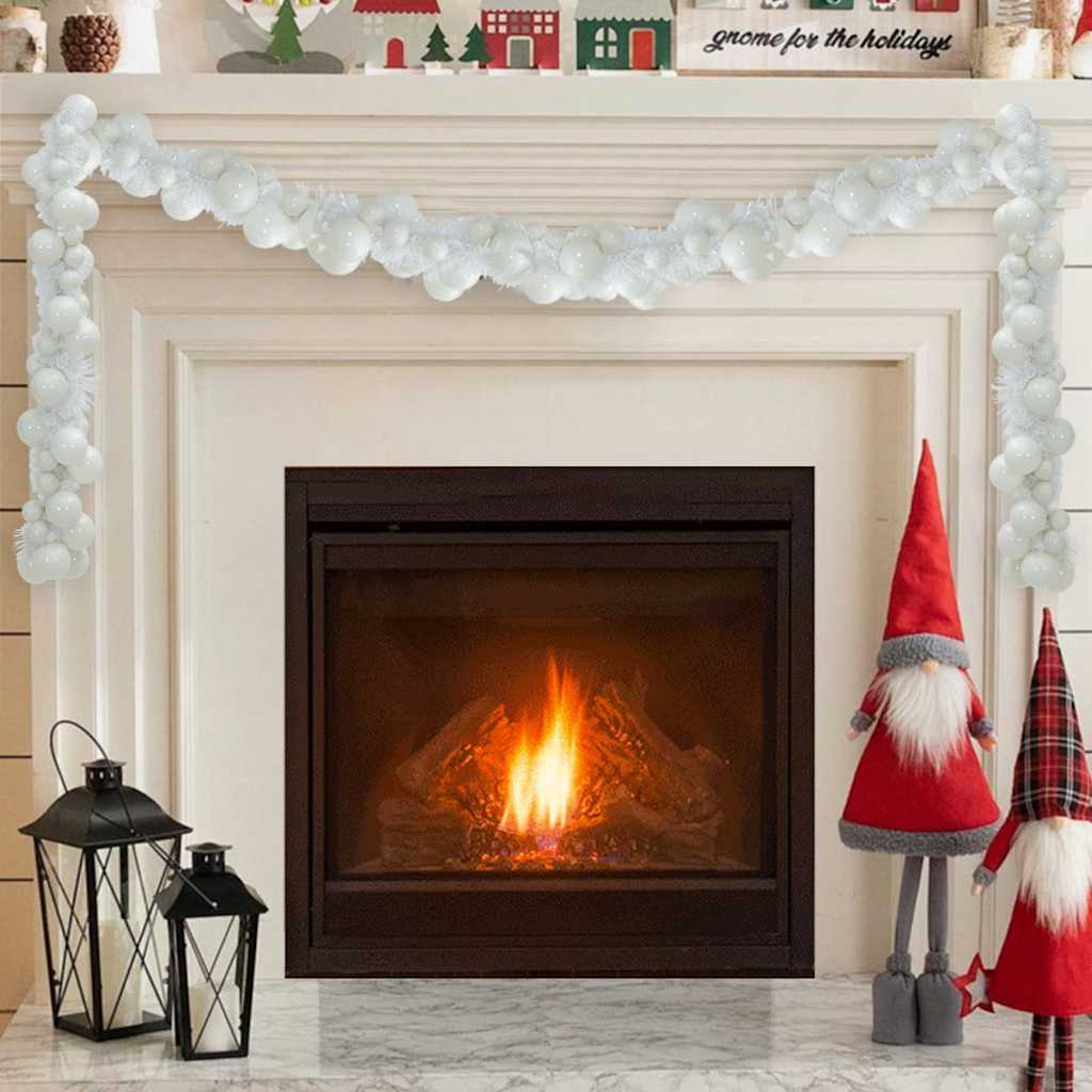 Ghirlanda di palline di Natale, bianca, 186 cm, polistirolo