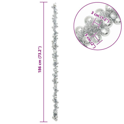 Ghirlanda di palline di Natale, argento, 186 cm, polistirolo