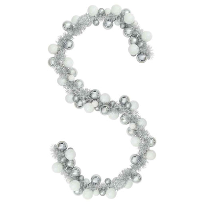 Ghirlanda di palline di Natale, bianca e argento, 186 cm, polistirolo
