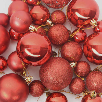 Set di palline di Natale con 150 LED, 61 pezzi, plastica rossa