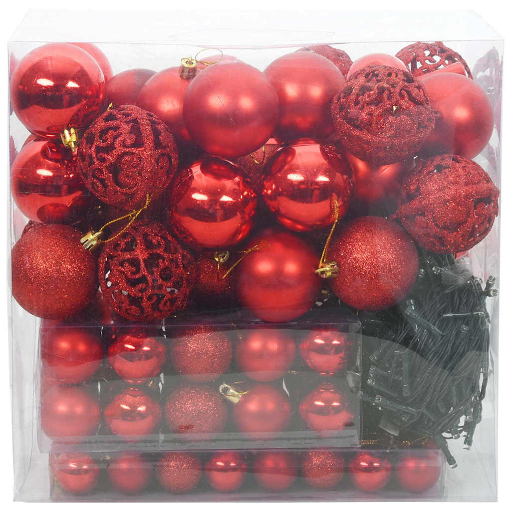 Set di palline di Natale con 300 LED, 120 pezzi, plastica rossa